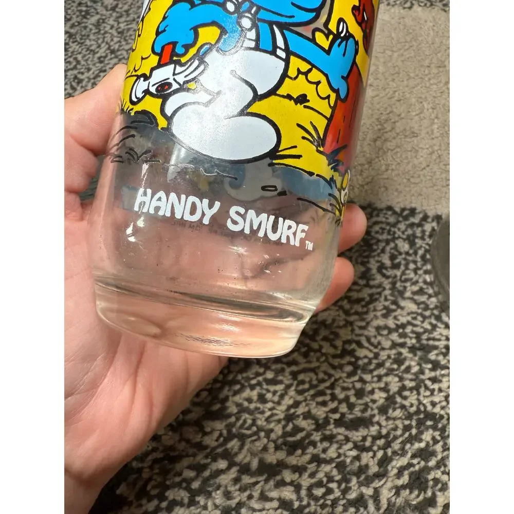 Smurf peyo 1983 set of 3‎ glasses handy harmony papa collectable vintage cartoon - Picture 4 of 6